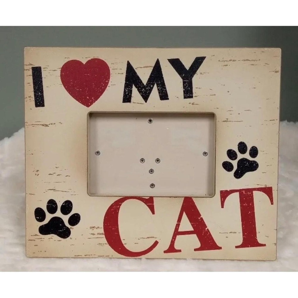 Hobby Lobby I Love My Cat Picture Frame OS Cream Excellent Rustic Paw Prints